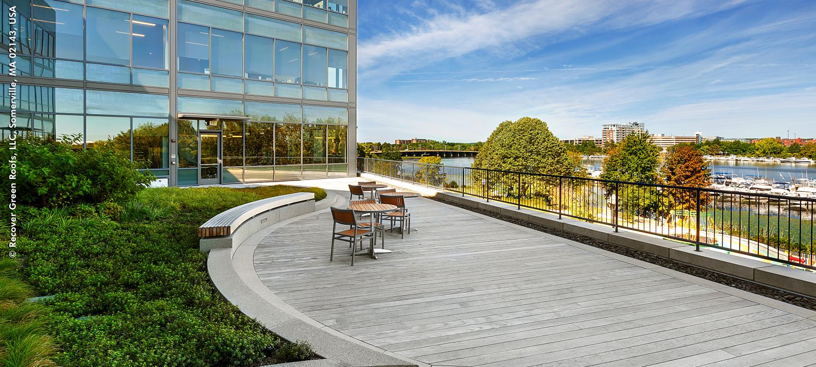 Roof garden with plant beds 